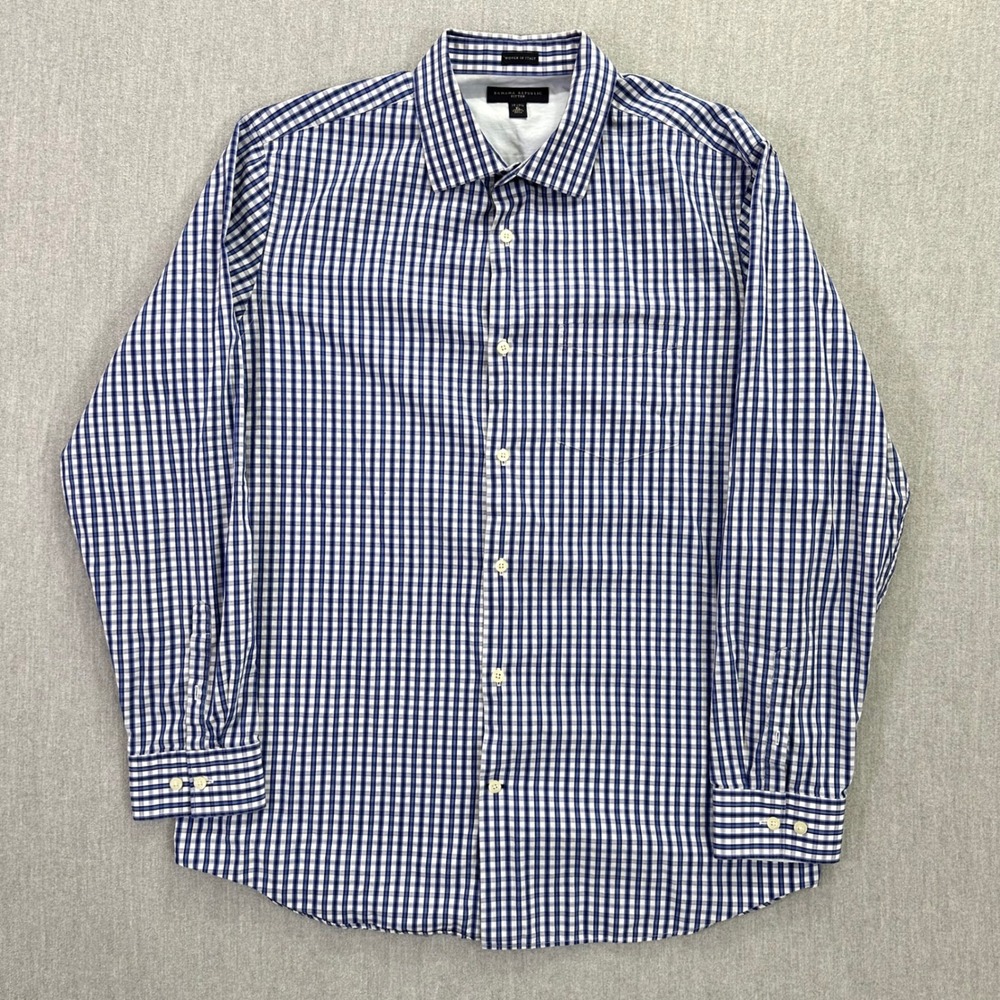 Banana‎ Republic Dress Shirt Men's Size XL Blue Fitted Gingham Woven in Italy